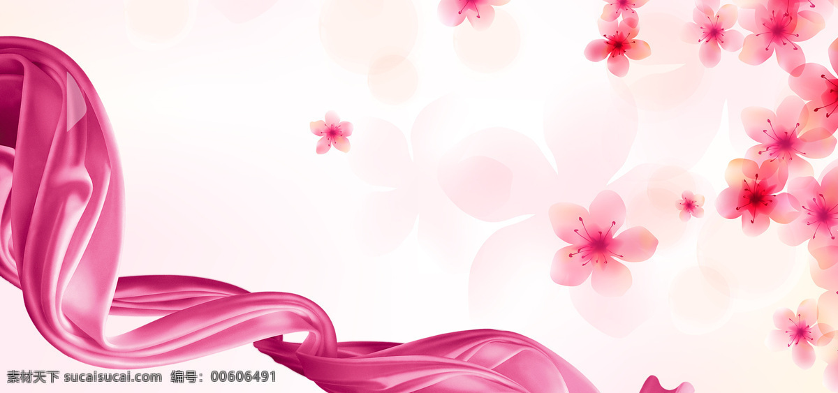 清新 粉色 絲帶 背景 banner 花朵