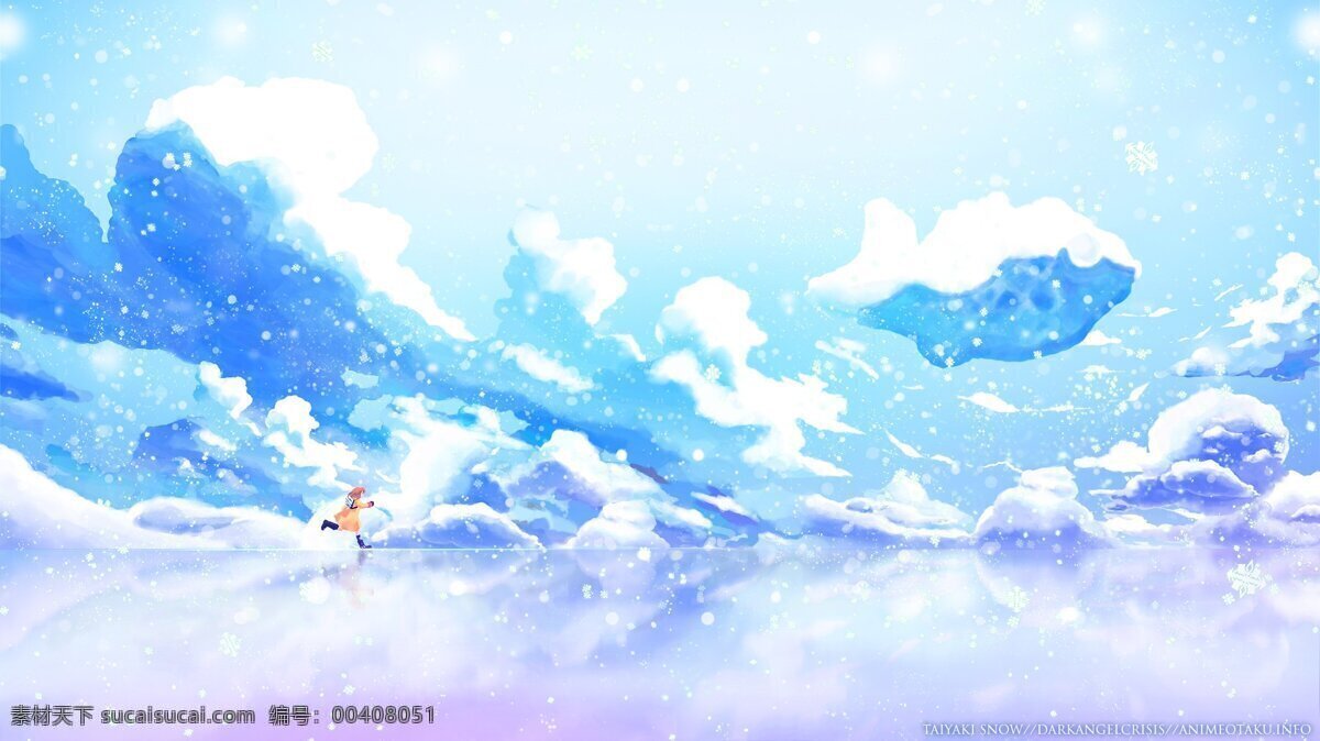 夢幻 藍(lán)色 漸變 云朵 背景 雪花 唯美 背景素材 油畫 廣告背景