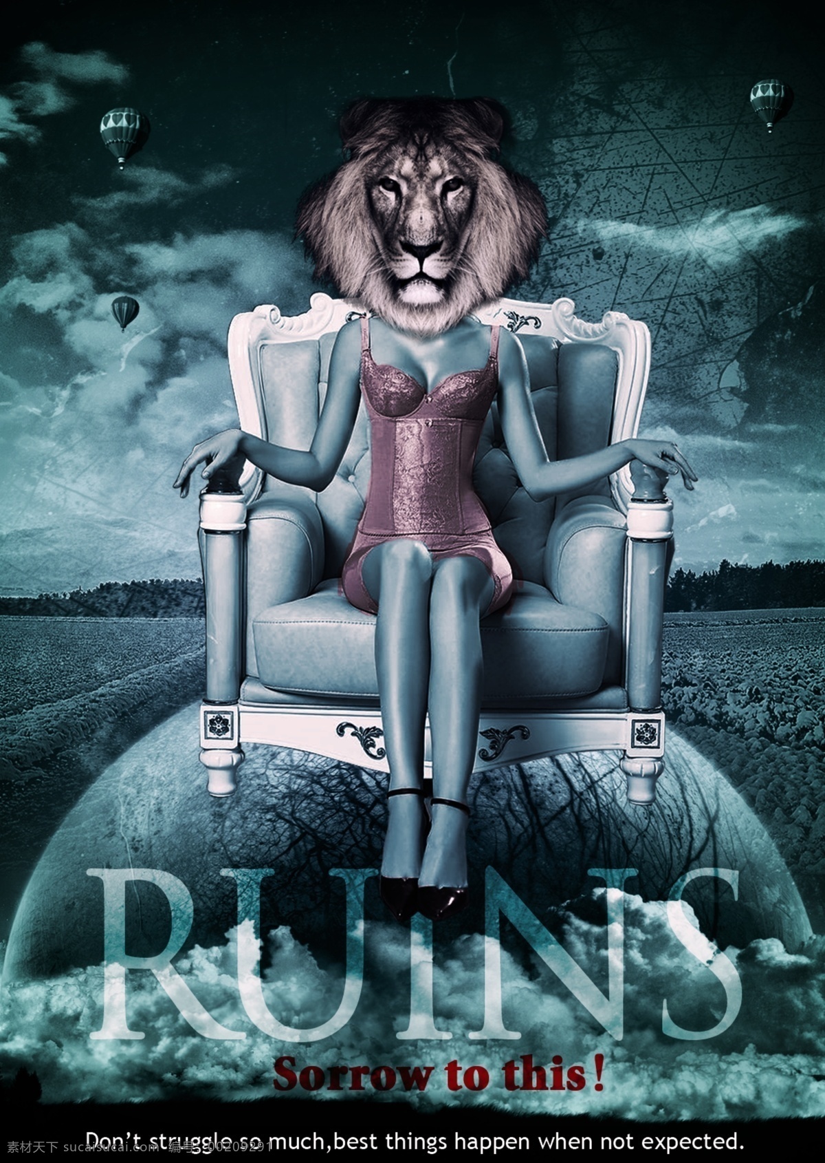 恐怖电影海报 电影海报 恐怖 阴森 沙发 狮子 狮子头 怪物 画册设计