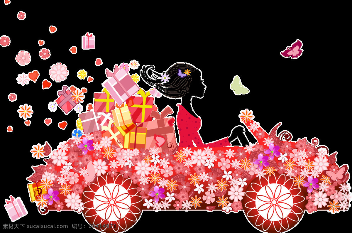 都市时尚 一族 开车 购物 女孩 透明 花朵 车辆 礼物 蝴蝶 透明素材 免扣素材 装饰图片