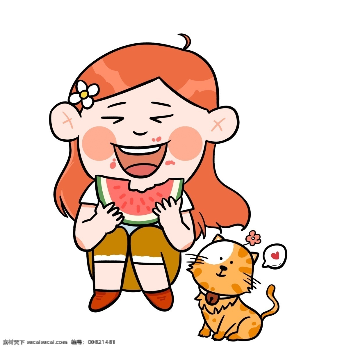 夏季 吃 西瓜 女孩 貓咪 元素 人物 吃西瓜 夏天人物 卡通人物 女孩和貓 簡約 創(chuàng)意元素 psd元素 免摳元素