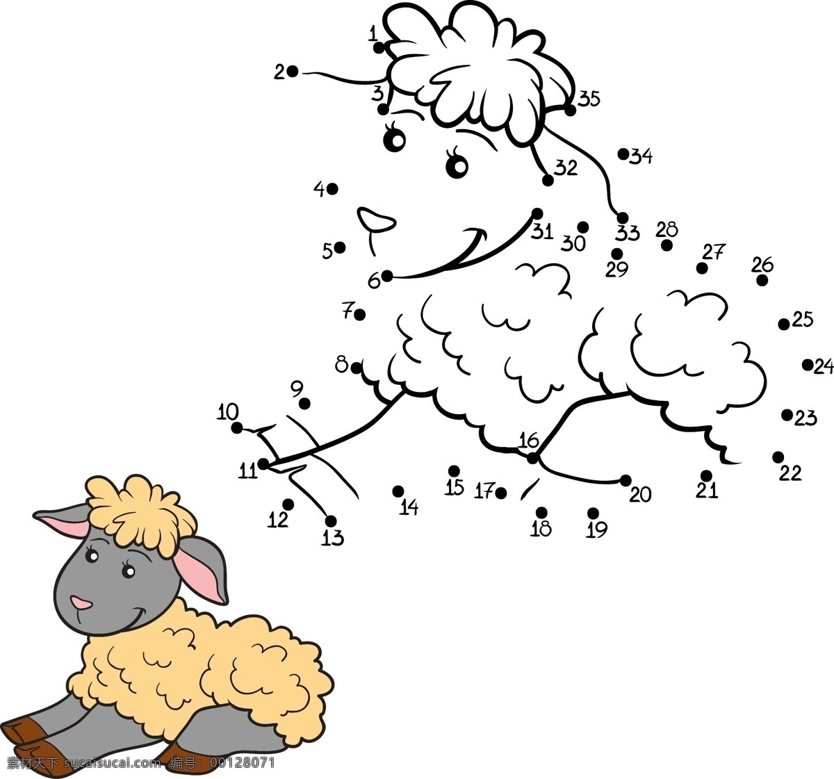 卡通 羊 数字 游戏 卡通羊 卡通动物漫画 动物插画 数字游戏 儿童绘画 儿童美术素材 生活百科 矢量素材
