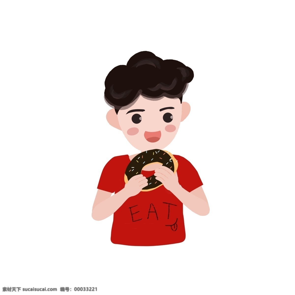 卡通 可愛 享受 美食 甜甜 圈 男孩 享受美食 紅色衣服 甜甜圈