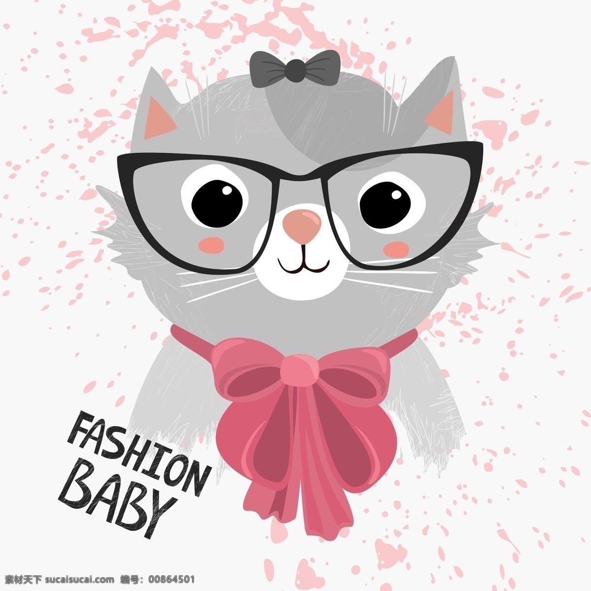 卡通 时尚 猫咪 蝴蝶结 丝巾 领结 眼镜 宠物 矢量 高清图片