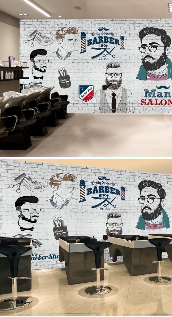 欧美 手绘 潮流 理发店 背景 墙 背景墙 环境设计 效果图