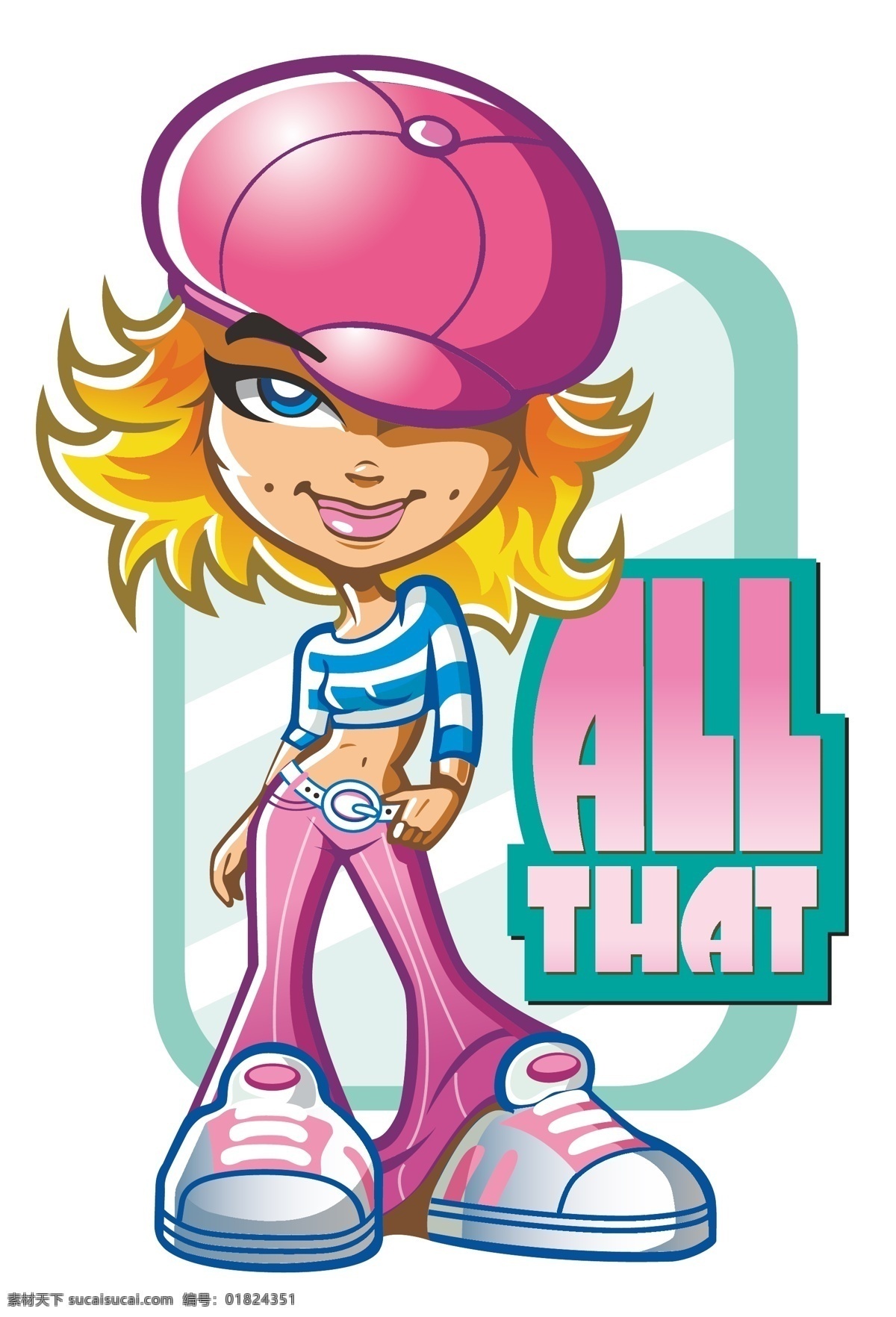 酷女系列 贝雷帽 露脐装 海魂衫 贴纸 卡通 其他设计 矢量