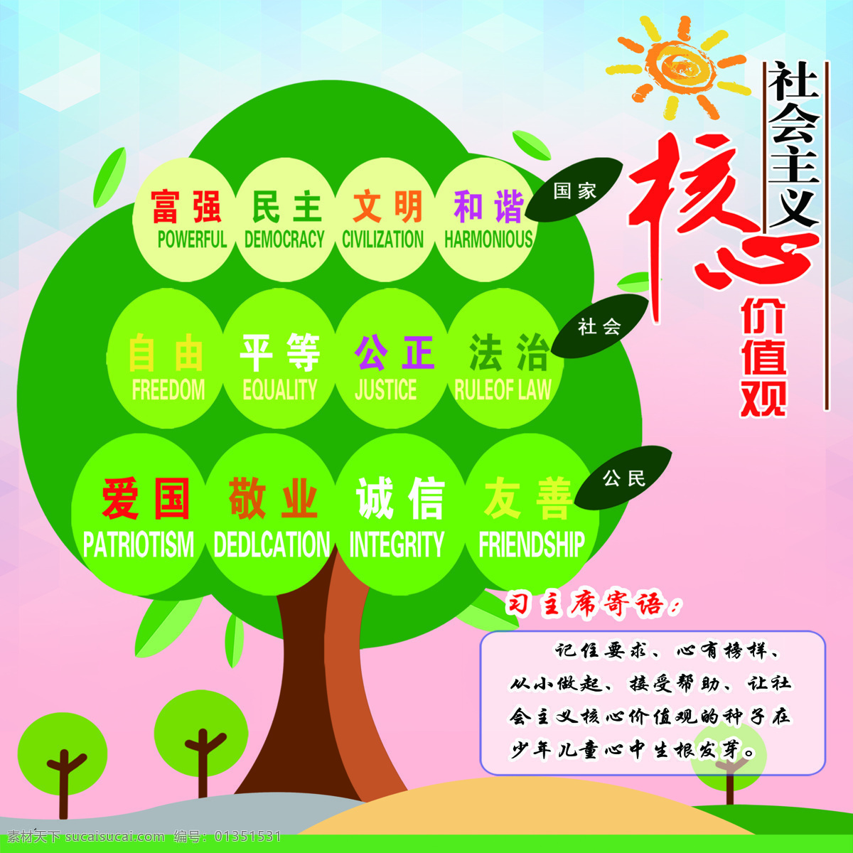 社會主義 價值觀 大樹 太陽 綠色 宣傳 核心 分層