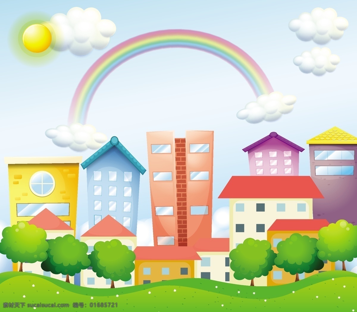 卡通城市風(fēng)景 城市 高樓 高層 大廈 綠地 白云 建筑 景觀 戶外 風(fēng)景 城市素材 卡通城市 城市生活 節(jié)能環(huán)保 卡通設(shè)計