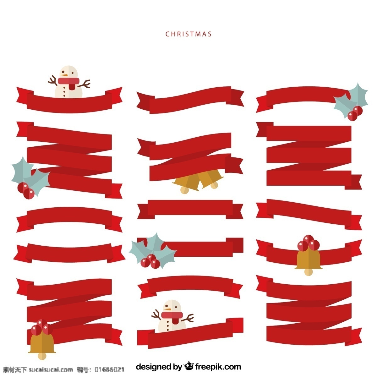 圣诞节 丝带 矢量 雪人 铃铛 红色 矢量图 高清图片