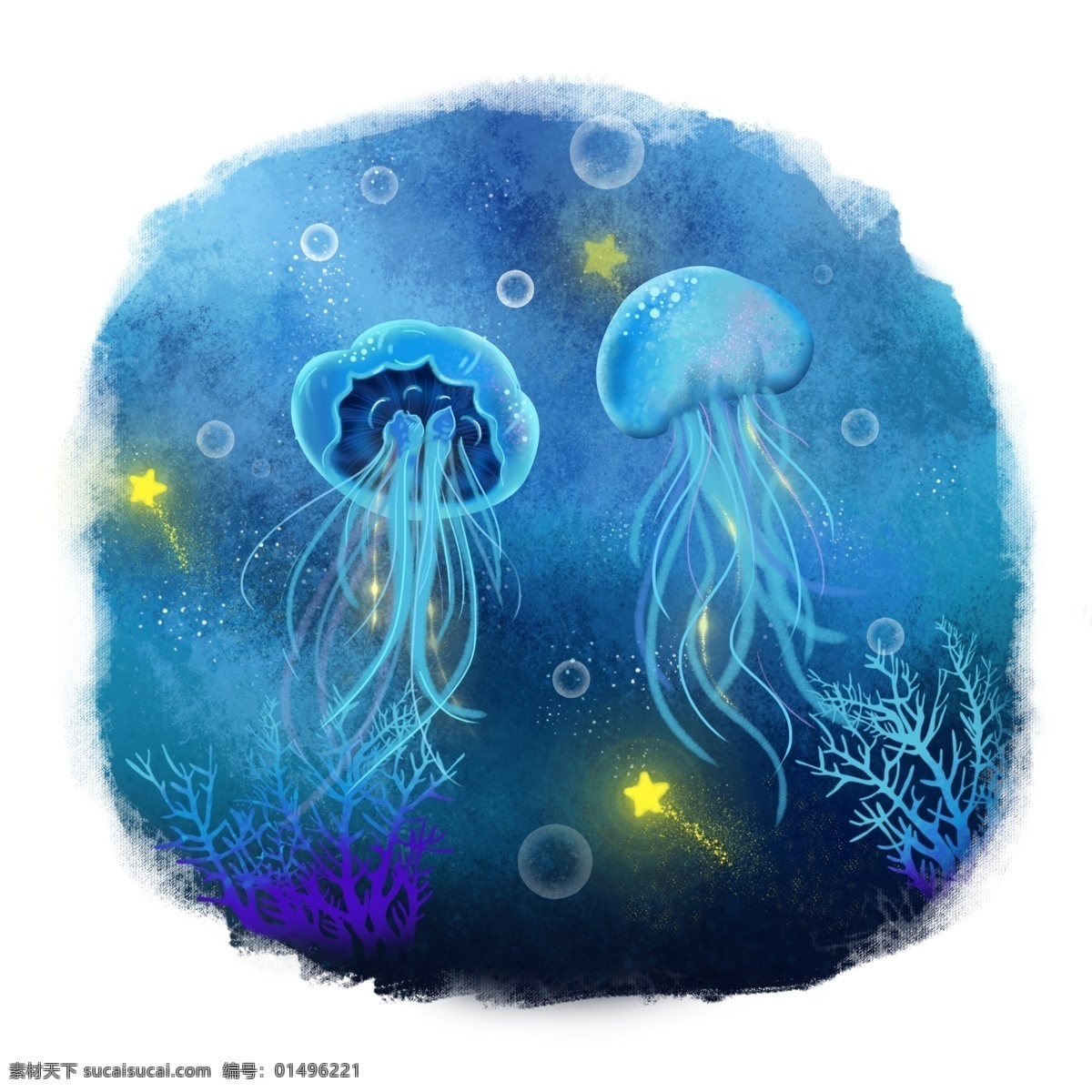 世界 海洋 日 动物 水母 手绘 海底 世界海洋日 植物 海底世界 装饰