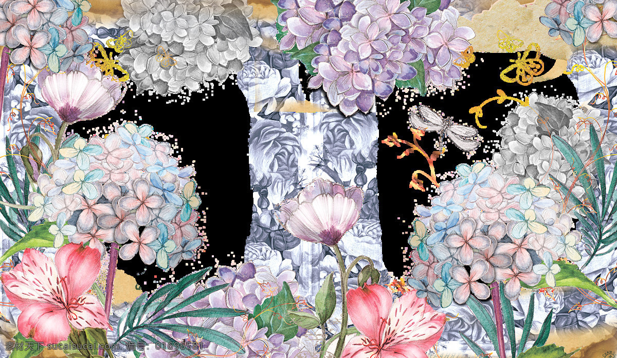 多種 淺色 紫色 花朵 元素