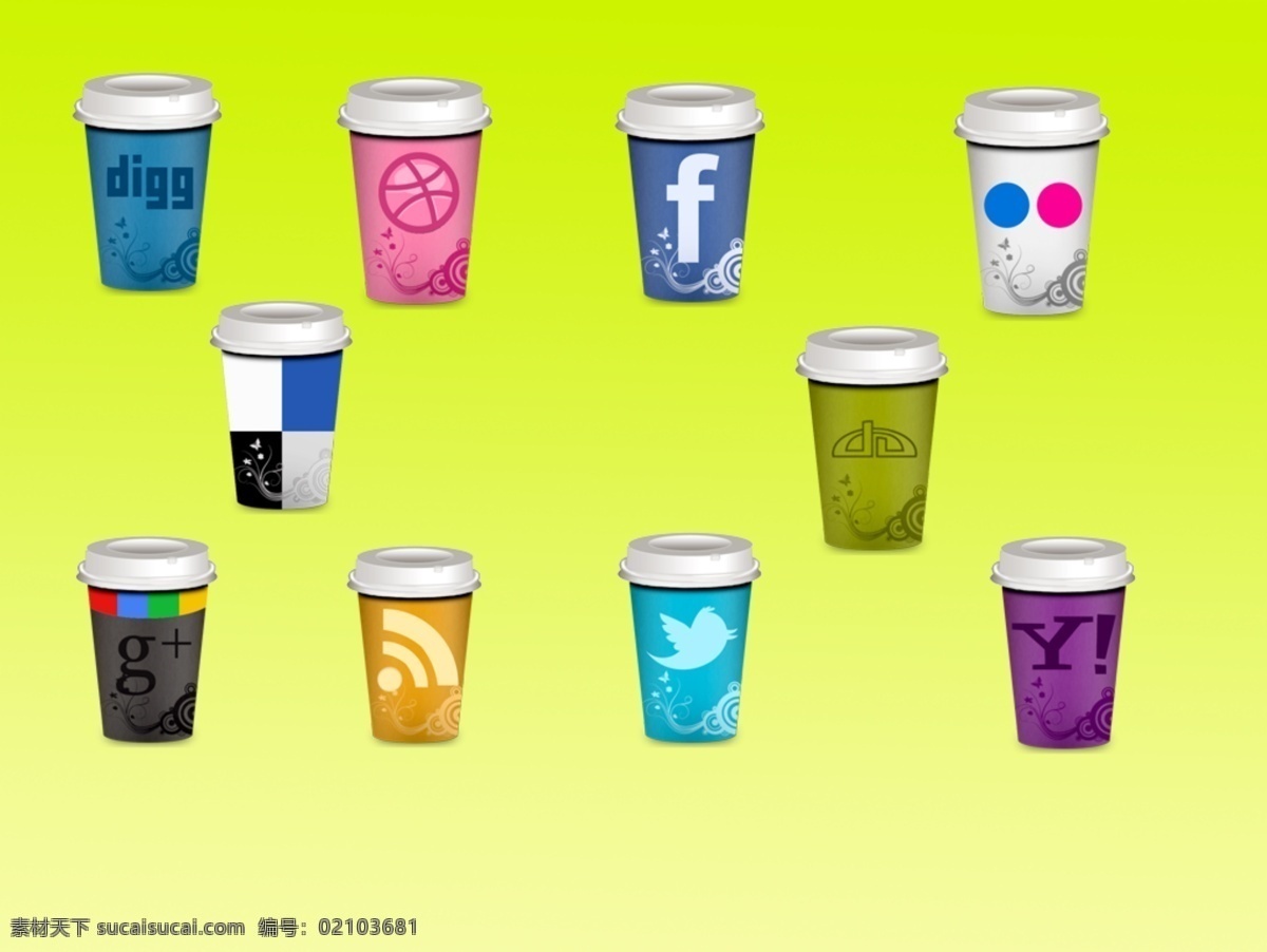 網(wǎng)站 咖啡杯 杯子 多彩 紙杯 psd源文件
