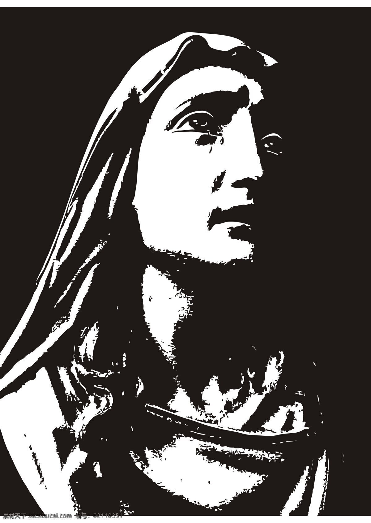 圣母黑白图 圣母 修女 黑白 艺术 抽象 文化艺术 宗教信仰