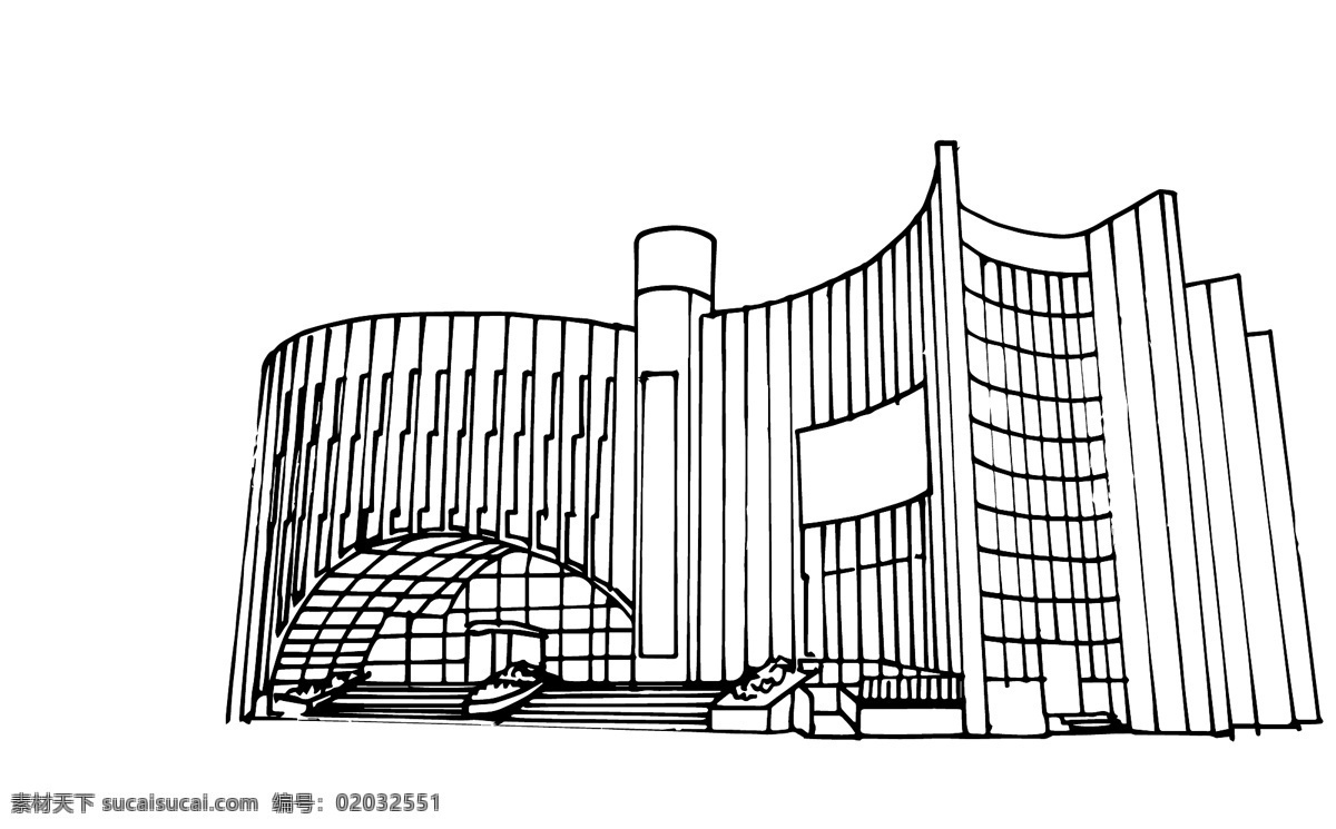 现代 建筑 场景 手绘 黑白 线条 矢量 学校 现代建筑场景 黑白线条 学校建筑