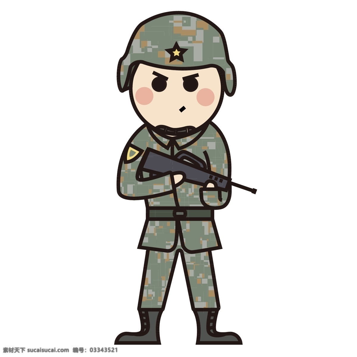 八一建军节 解放军 军队 战士 士兵 人物 卡通 形象 建军节 迷彩 八一