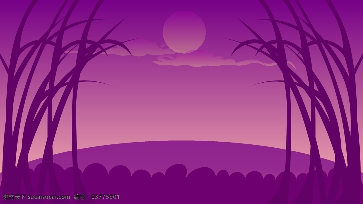 紫色 七夕 夜晚 背景 插画 夜景 月亮 ai元素