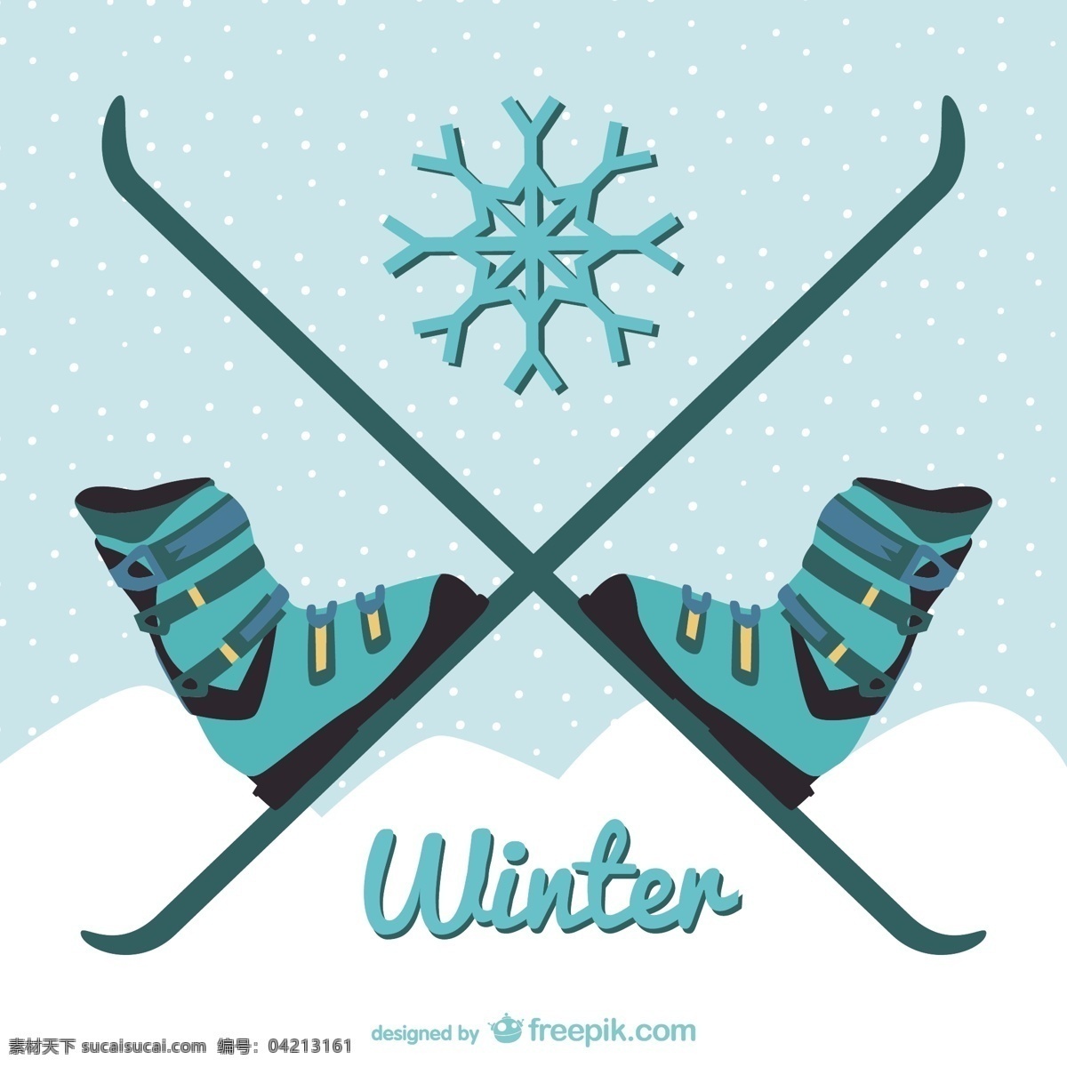 冬季滑雪插图 冬天 体育 雪花 插图 滑雪 冬季