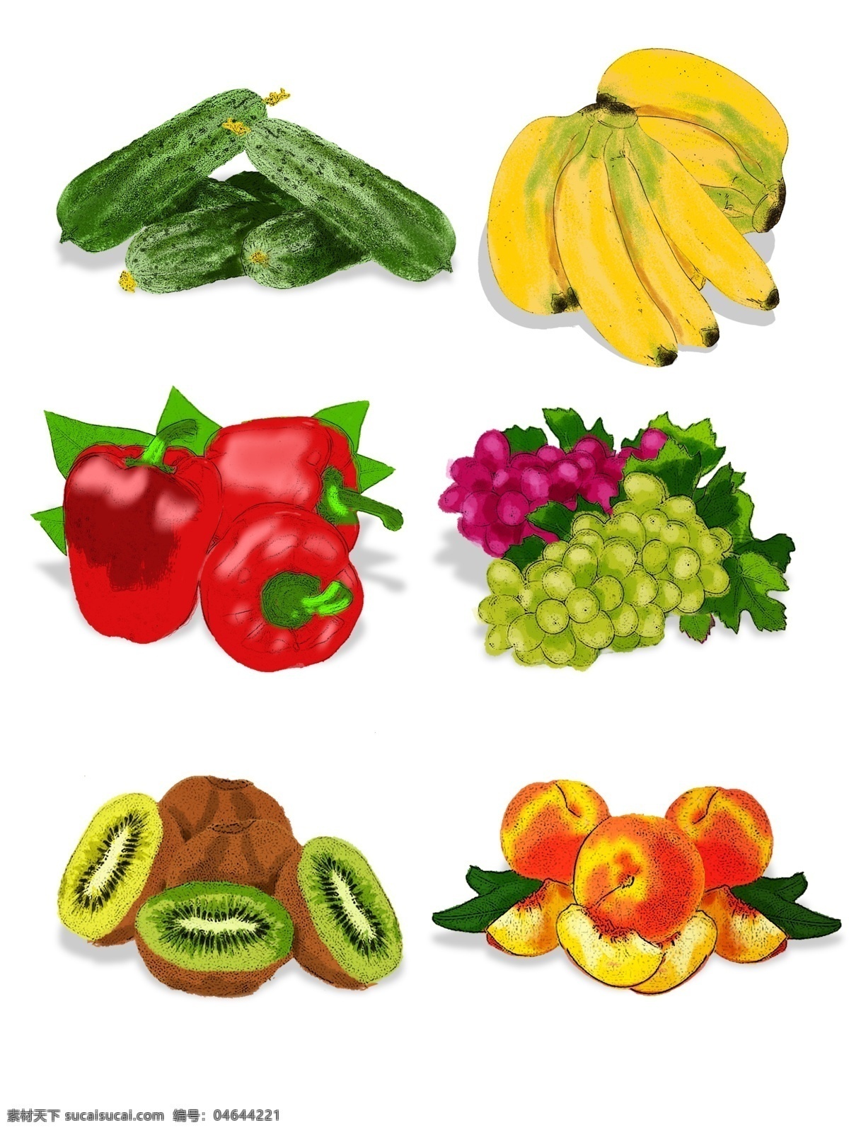简约 蔬果 水果 可爱 手绘 装饰 图案 香蕉 葡萄 水蜜桃 青爪 简约蔬果