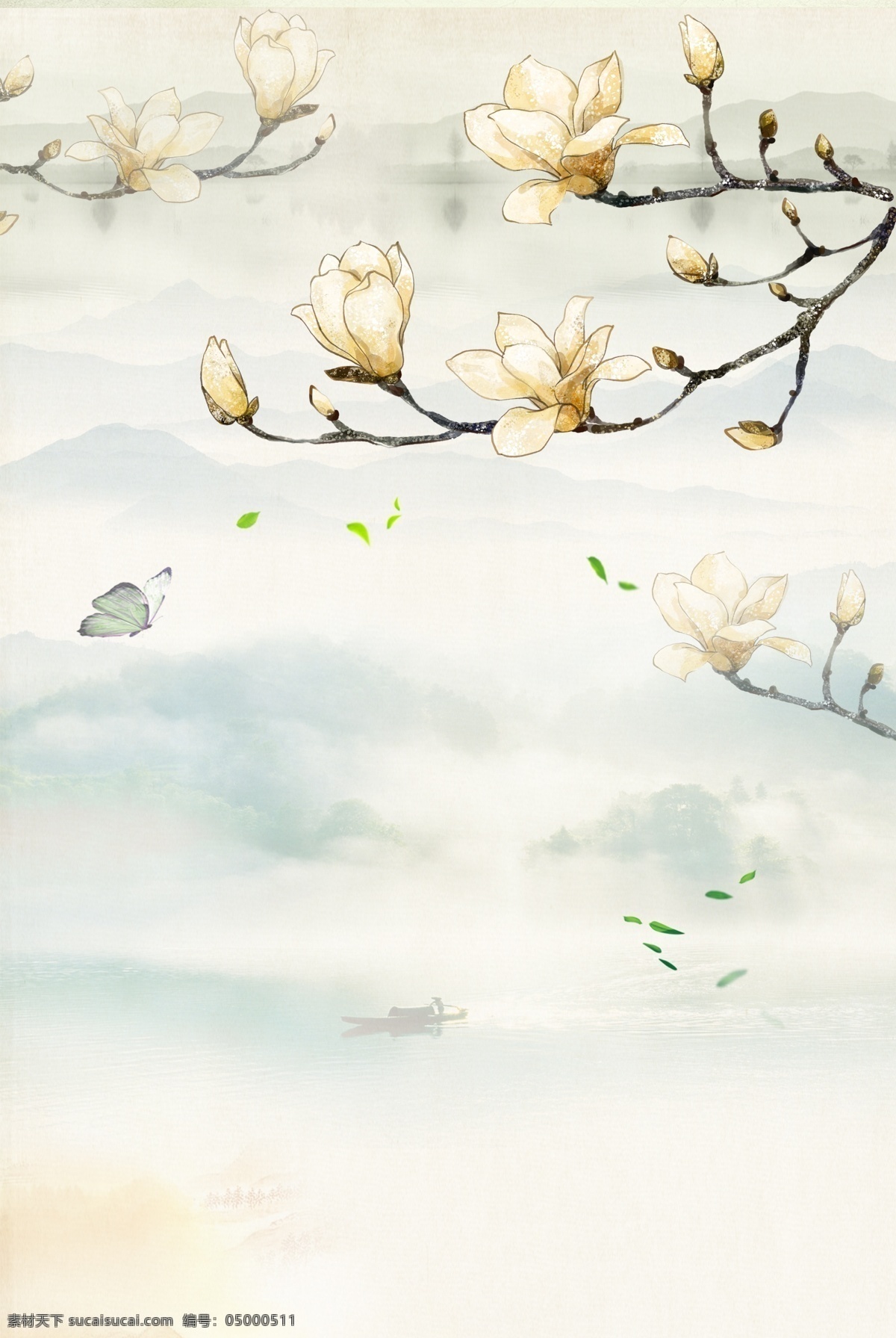 工筆畫 古風(fēng) 傳統(tǒng) 山水 背景 h5 簡約 白玉蘭花 淡雅 水墨