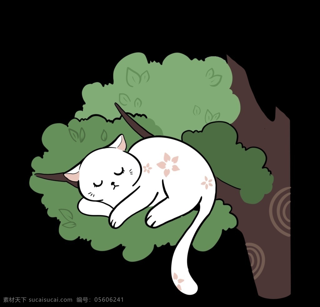 夜晚 趴在 树上 睡觉 白猫 可爱猫咪 可爱的猫 慵懒 毛茸茸的 猫 猫咪 树上的猫 萌宠 动漫动画 风景漫画
