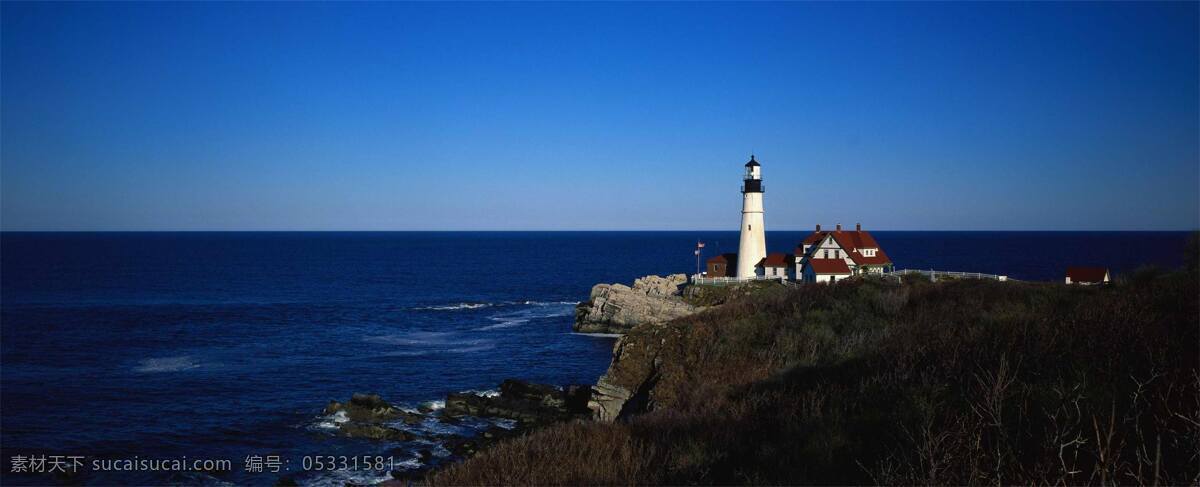 美国 波特兰 灯塔 航标建筑物 白色 柱状体 建筑 海角 海面 蓝天 景观 自然景观 建筑摄影 建筑景观