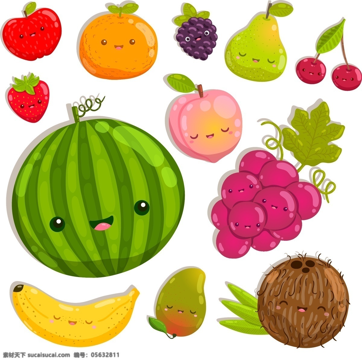卡通水果图片 卡通水果 西瓜 香蕉 橘子 苹果 葡萄 樱桃 草莓 芒果 椰子 卡通人物