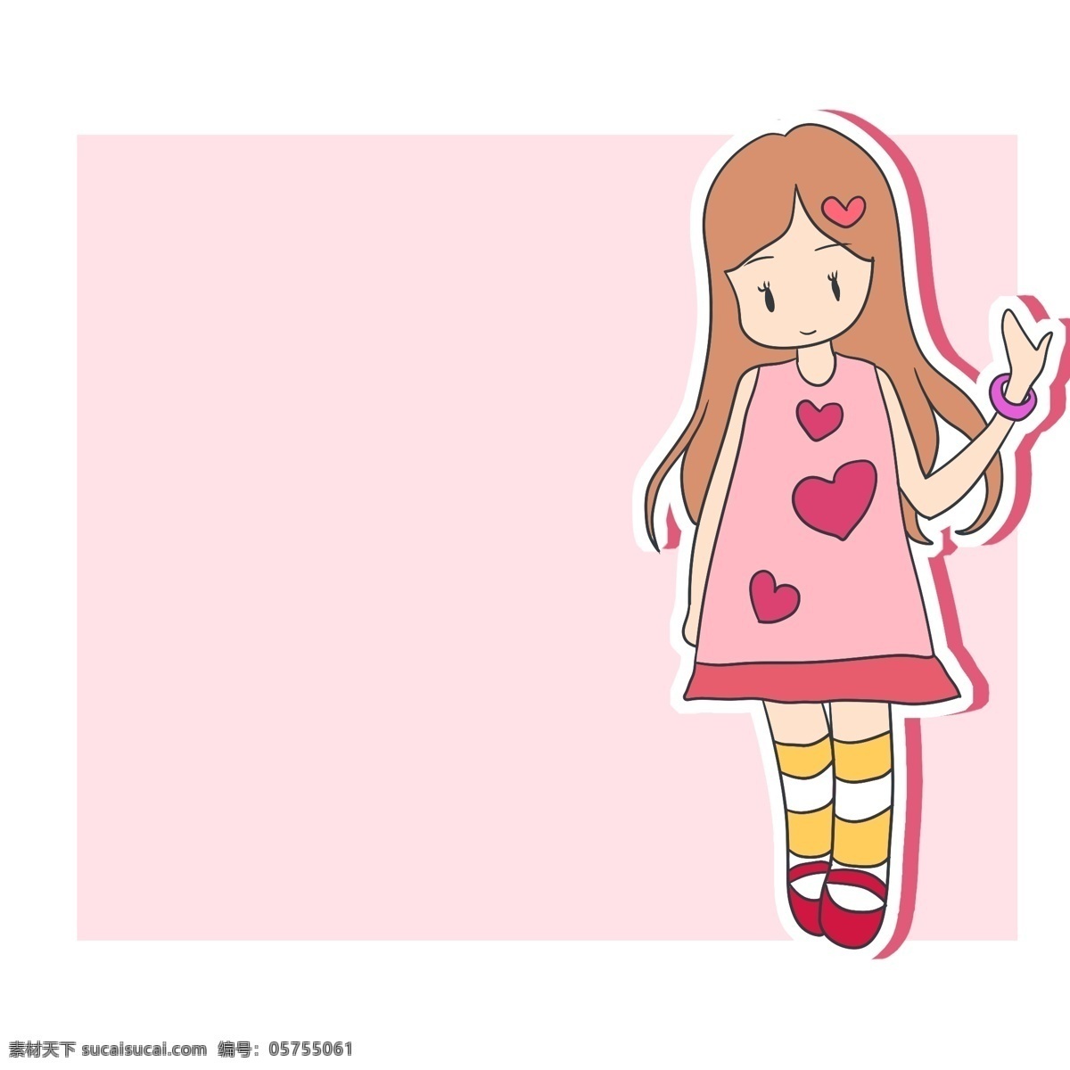 小女孩 爱心 边框 插画 小女孩边框 人物边框 爱心边框 粉色的边框 立体边框 创意边框 手绘边框 卡通边框