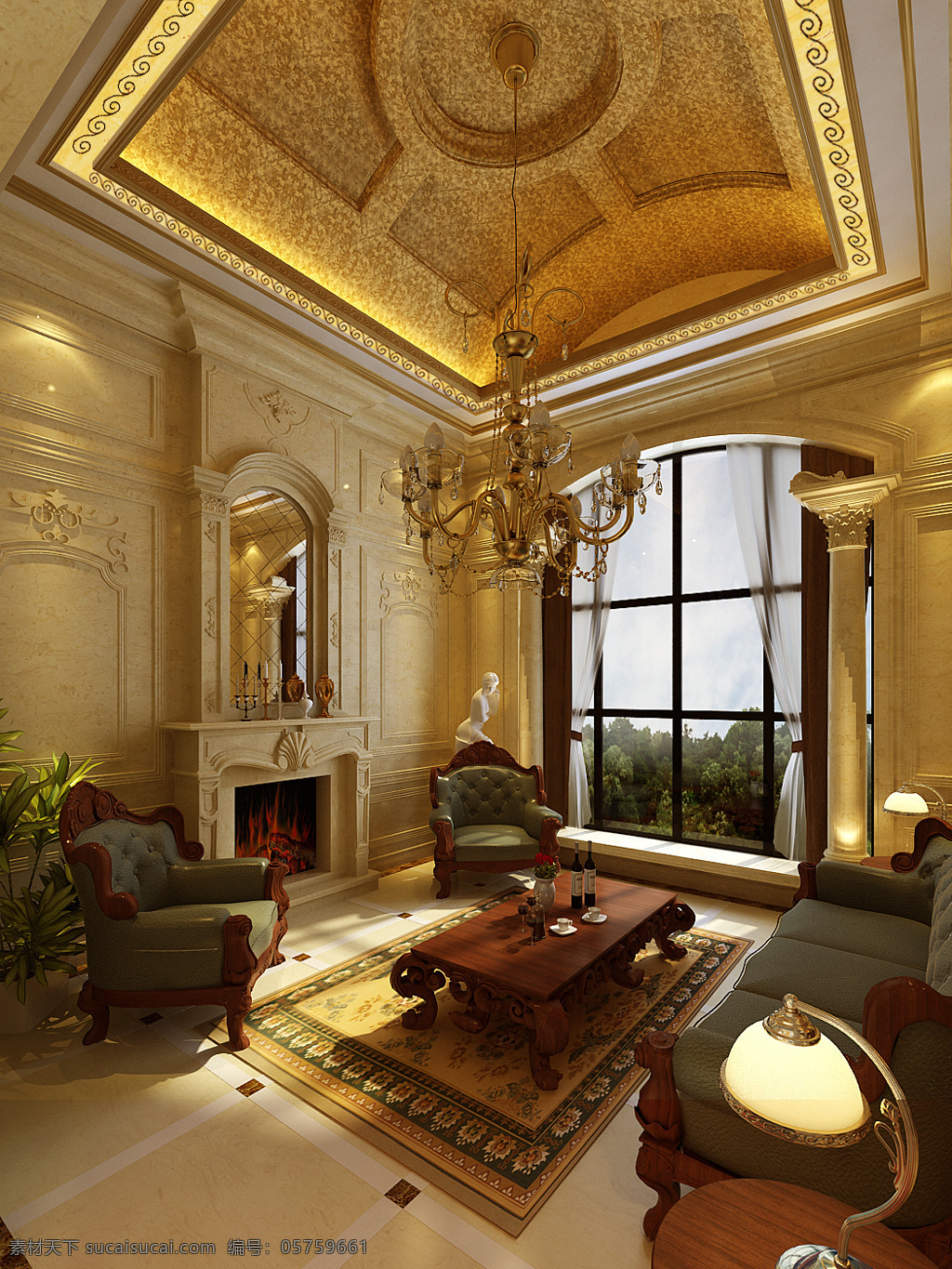 客厅 壁炉 环境设计 欧式 室内设计 效果图 黑沙发 家居装饰素材
