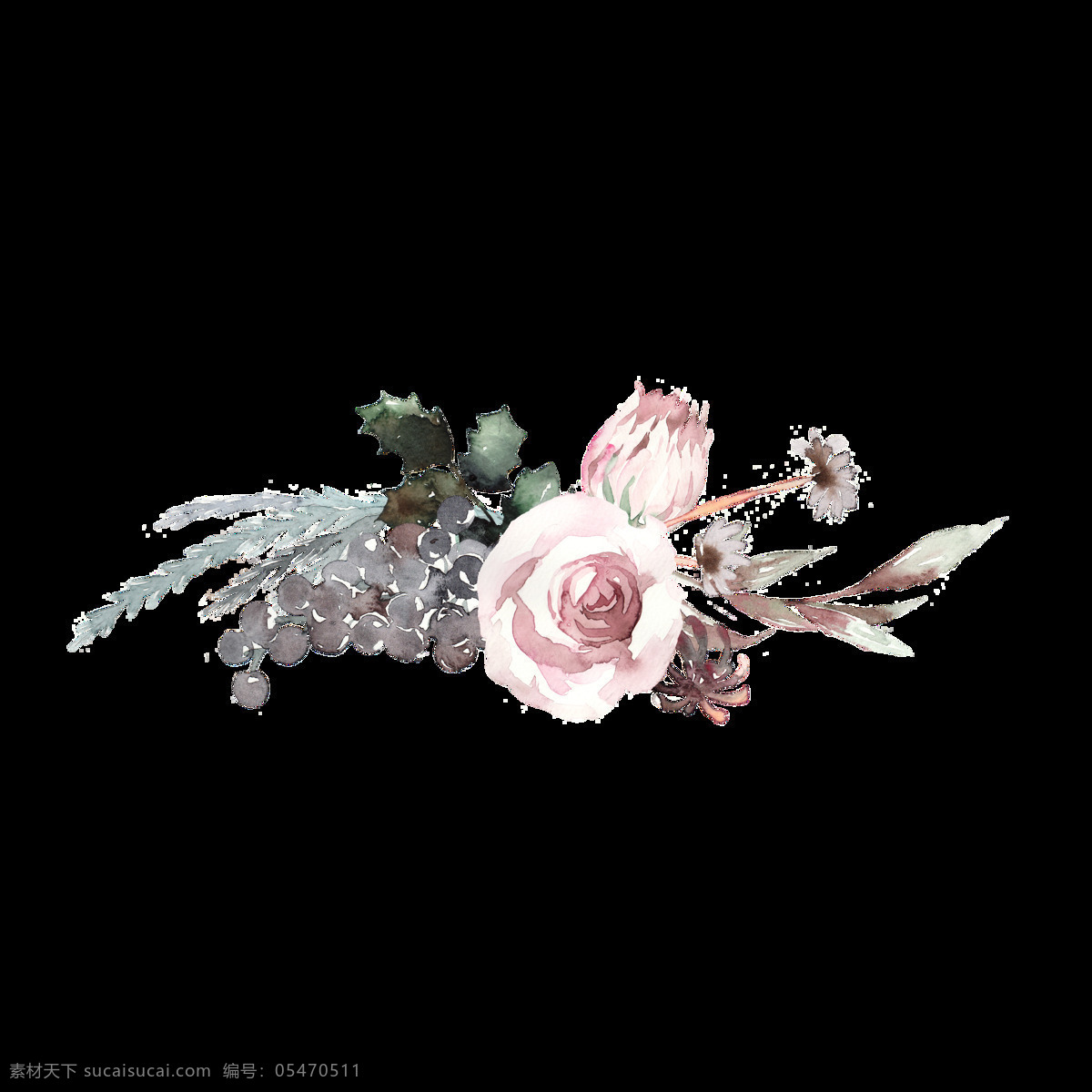 創(chuàng)意 花朵 透明 水彩 免 扣 粉色 花卉 漸變 綠色 葉子
