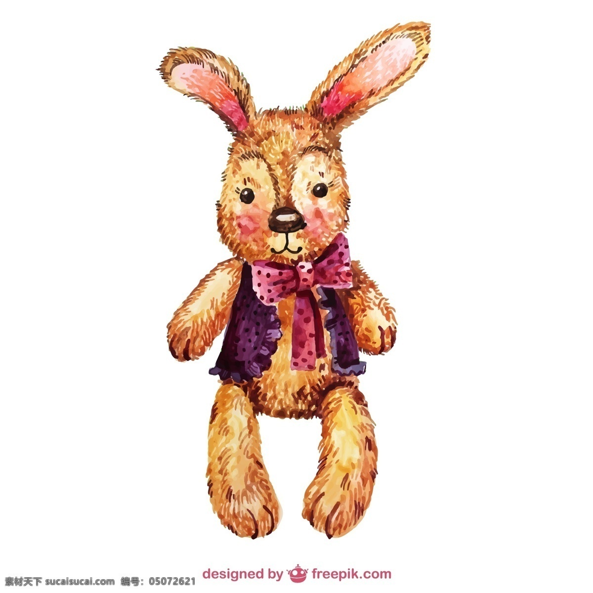 水彩 绘 兔子 玩偶 蝴蝶结 动物 矢量图 矢量 高清图片
