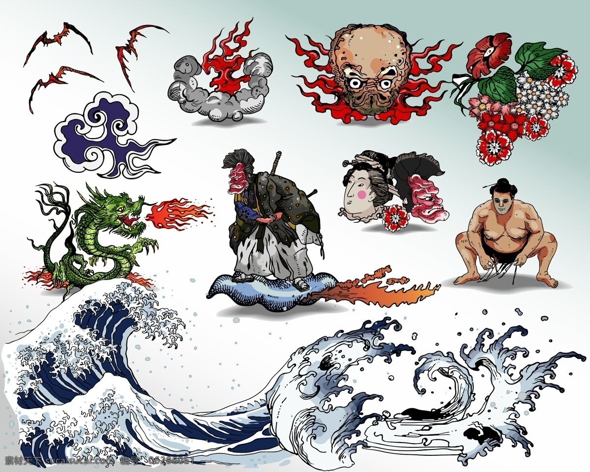 日本元素 日本素材 日本物品 日本文化 日本文化传统 日本特征 海浪 相扑 武士 日本面具 日本插画 日本图腾 日本图形 日本人 矢量日本人 卡通日本人 手绘日本人 日本人插画 人物卡通 文化艺术 传统文化