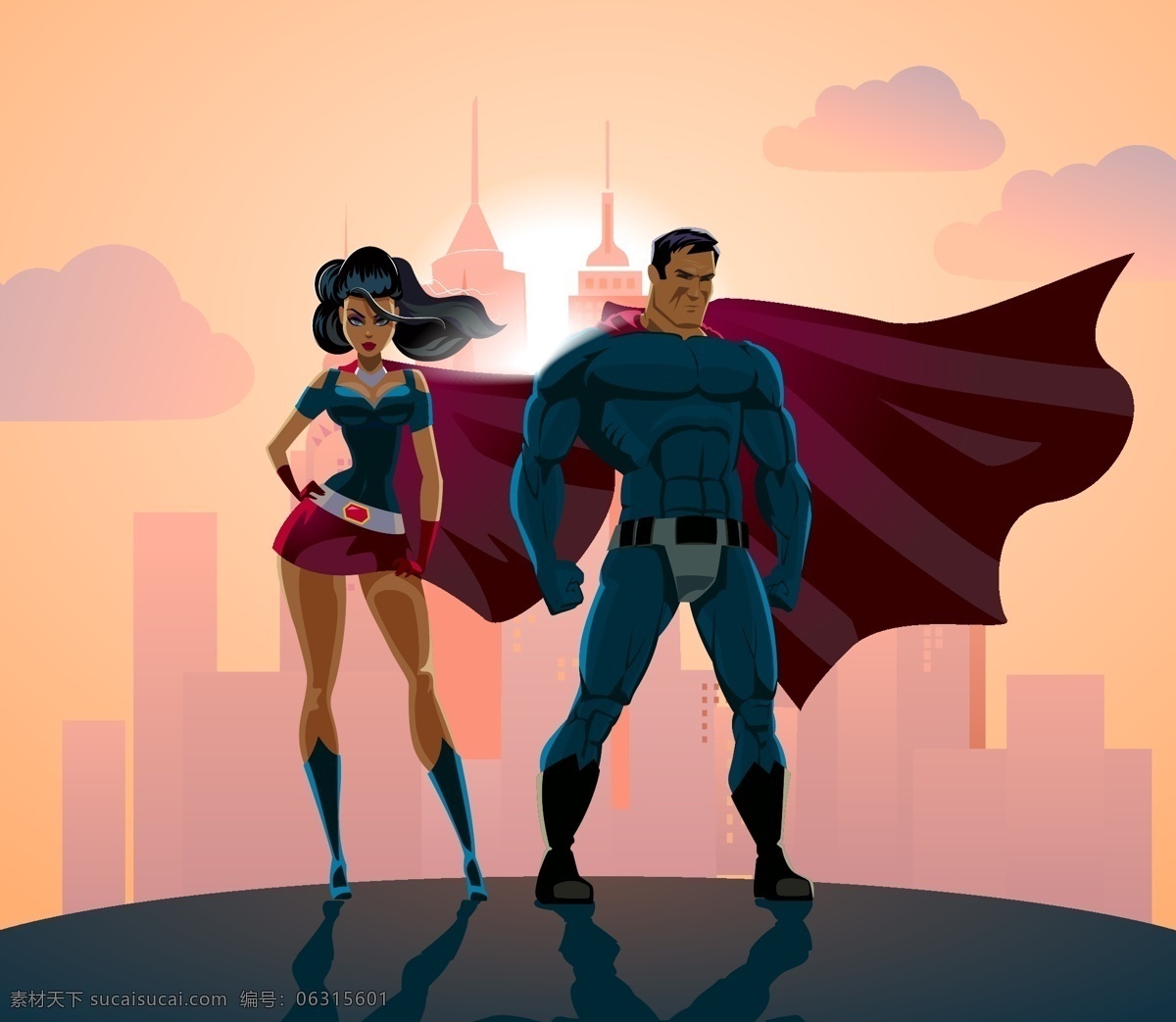 超级英雄人物 超级英雄 英雄人物 卡通超级英雄 卡通英雄人物 超人 女超人 超人矢量 女超人矢量 共享设计矢量 人物图库