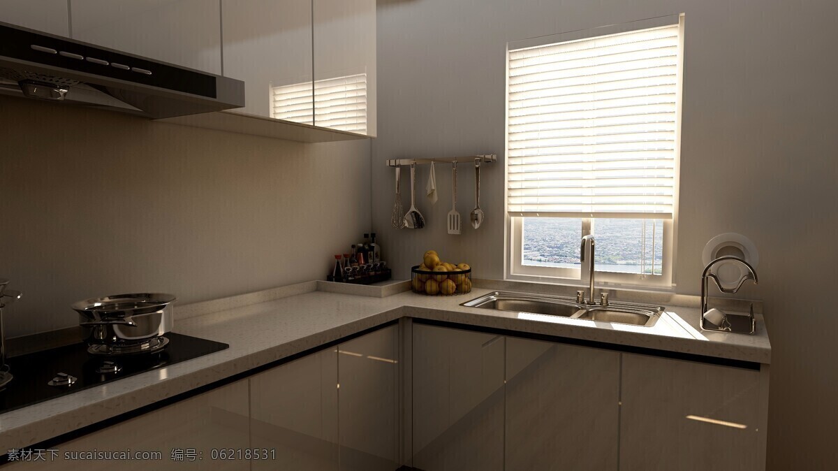 北欧厨房图片 北欧简约 厨房 渲染 厨房龙头 风景 3d设计