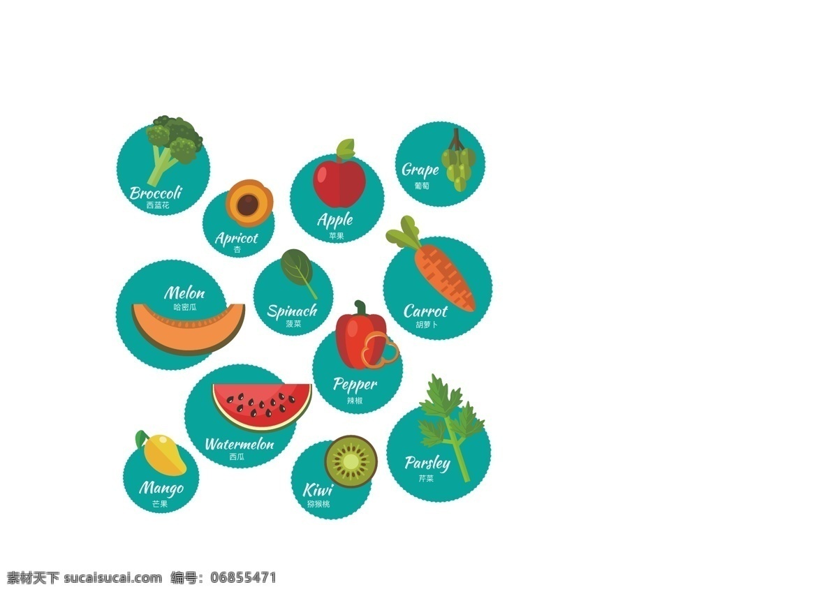 蔬菜水果卡通 蔬菜水果 卡通图片 卡通蔬菜 卡通水果 矢量图片 香蕉 葡萄 西瓜 芒果 矢量插图 生活百科 餐饮美食