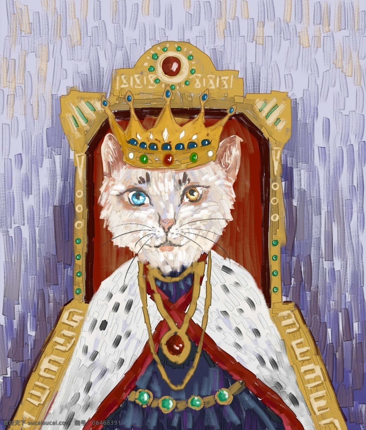 猫咪 仿 油画 欧洲 国王 动物 插画 绘画 儿童 装饰画 动物插画 童趣 仿油画 欧洲国王 戴皇冠