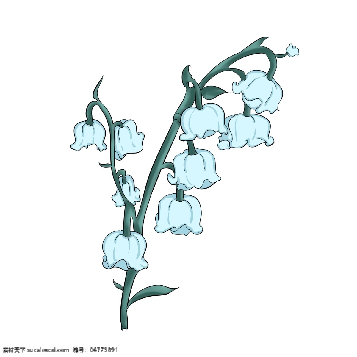 蓝色 铃 兰花 插画 蓝色的铃兰花 蓝色的铃兰枝 漂亮的铃兰 绿色的铃兰 卡通铃兰 鲜花装饰 花瓣鲜花