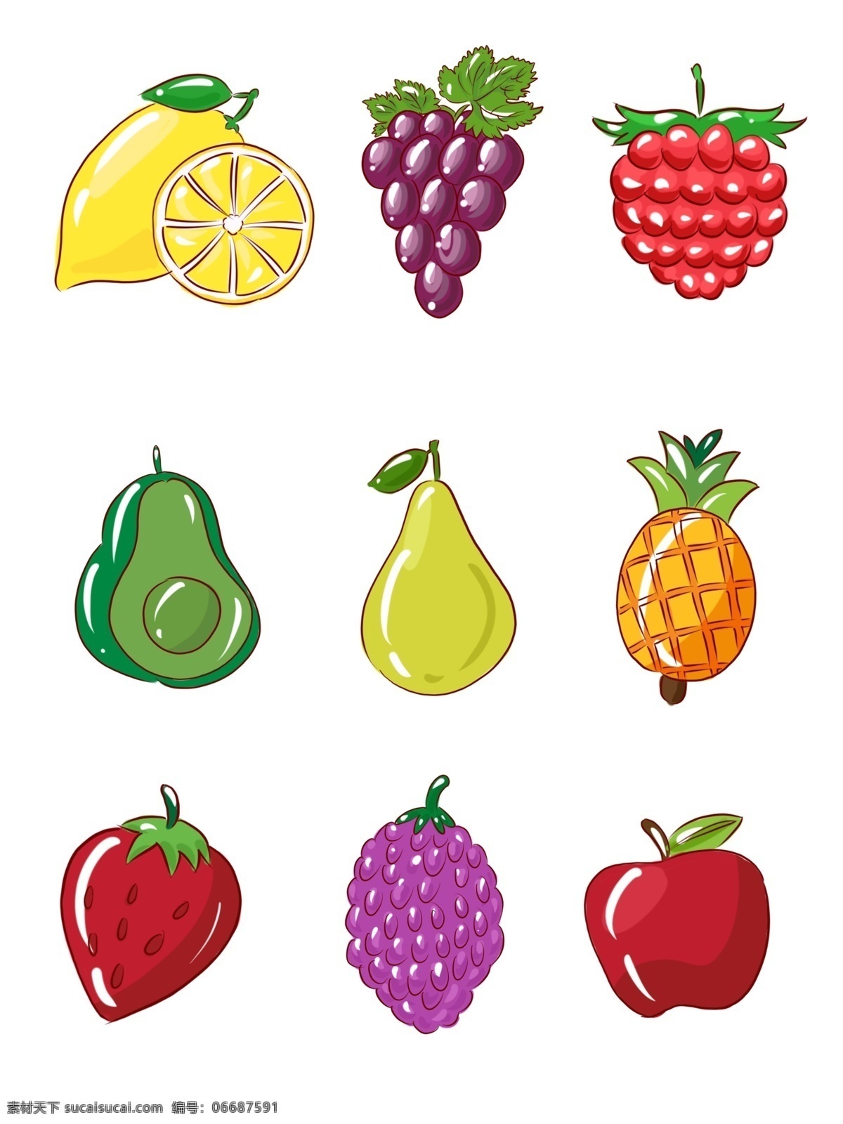 简约 蔬果 手绘 卡通 水果 小 元素 食物 卡通食物 手绘卡通 手绘食物 卡通蔬果 手绘蔬果