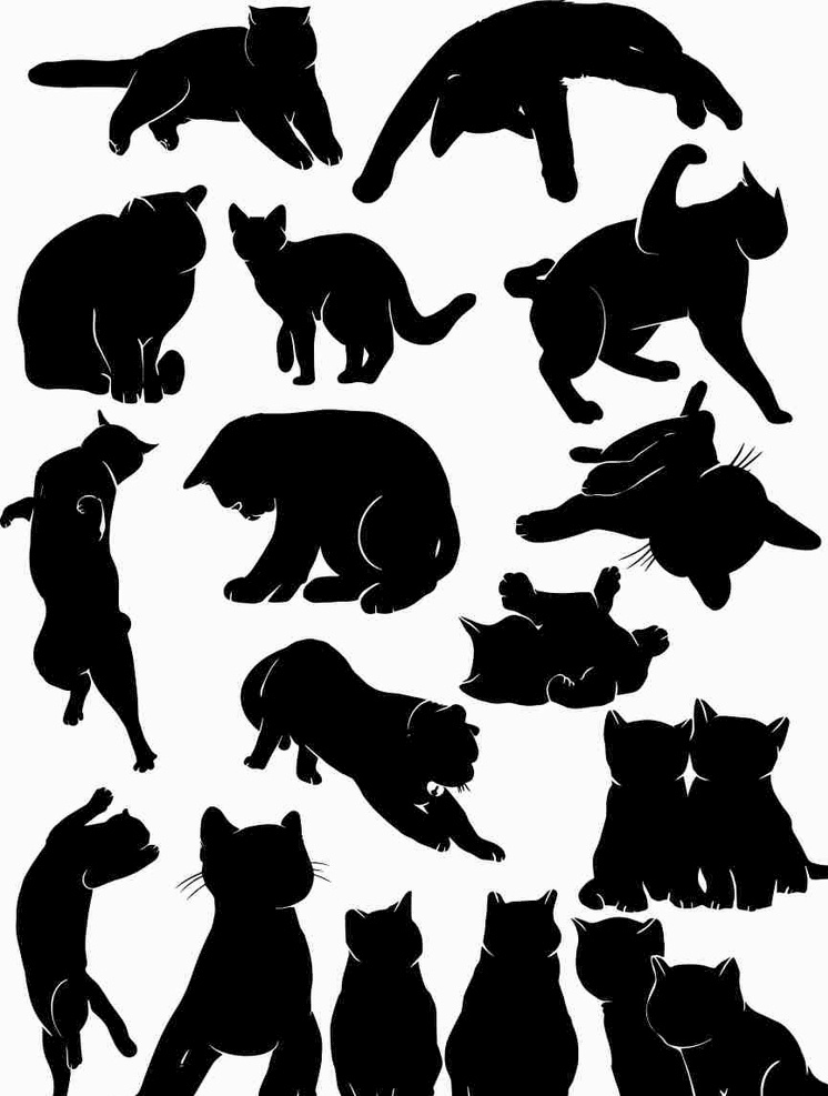 猫咪 十 二 种 动态 剪影 猫咪动态剪影 可爱 动物 猫咪动态 卡通 装饰图案 标识应用 动物矢量图