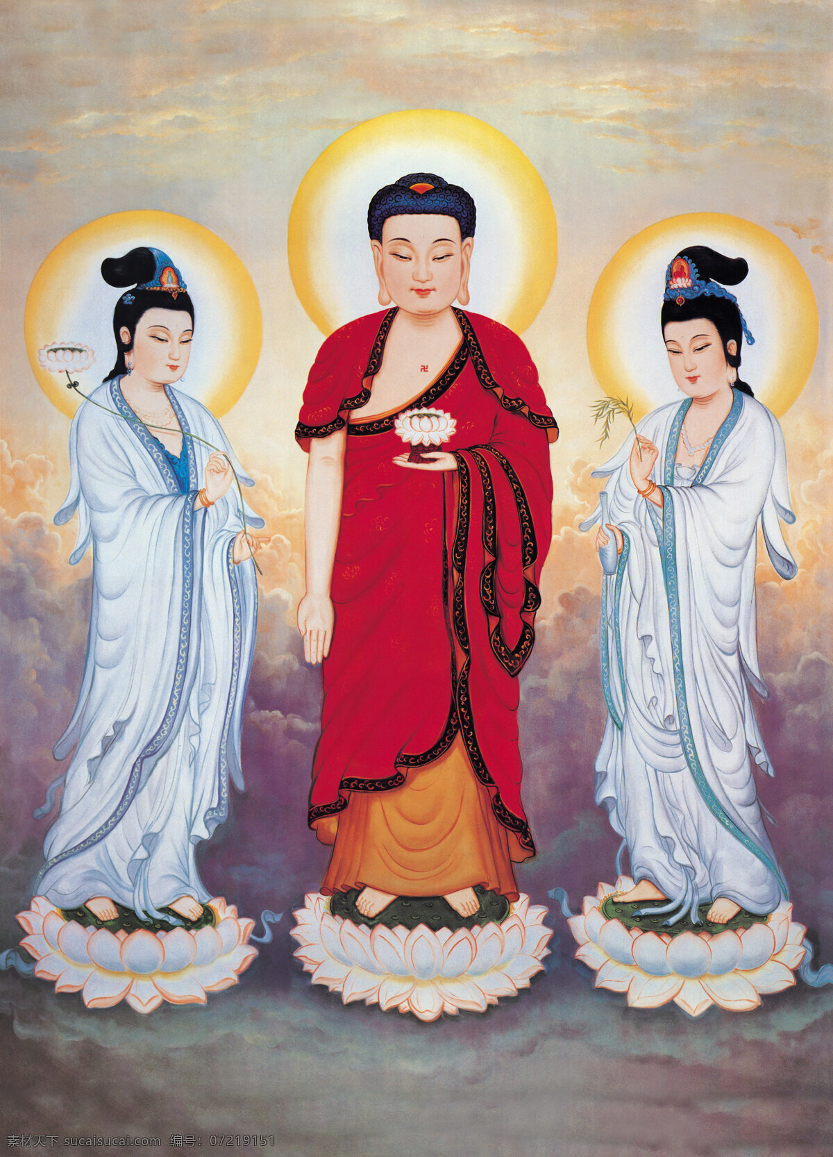 高清 收藏版 西方 三圣 西方三圣 工笔画 佛陀教育 宗教信仰 文化艺术