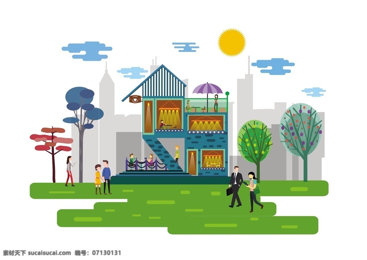 扁平 咖啡店 扁平咖啡店 扁平化 時(shí)尚插畫 屋子