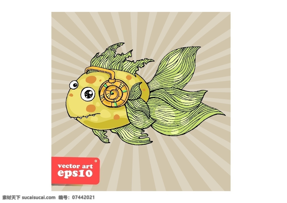 卡通 綠色 金魚 動物 矢量 手繪 矢量素材 平面設計素材 卡通動物
