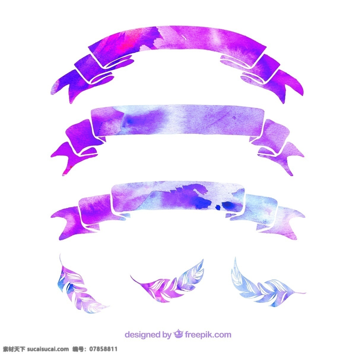 夢 幻 矢量 圖 花 紋 邊 設 計 花紋 緞帶 羽毛 夢幻 紫色 水彩 白色
