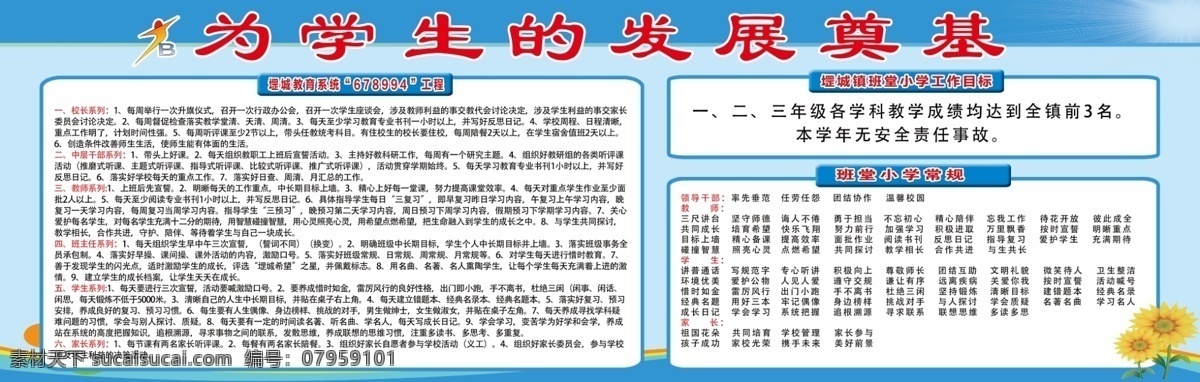 學(xué)生 發(fā)展 奠基 工作目標(biāo) 小學(xué)規(guī)章制度 宣傳欄 學(xué)校