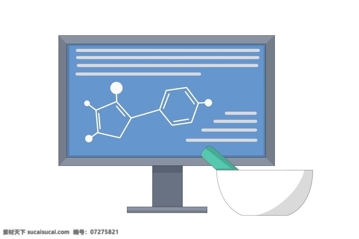 黑色 电脑 符合 插图 蓝色屏幕 黑色电脑 白色分子 绿色装饰 化学分子 化学用品 化学符合 反应公式