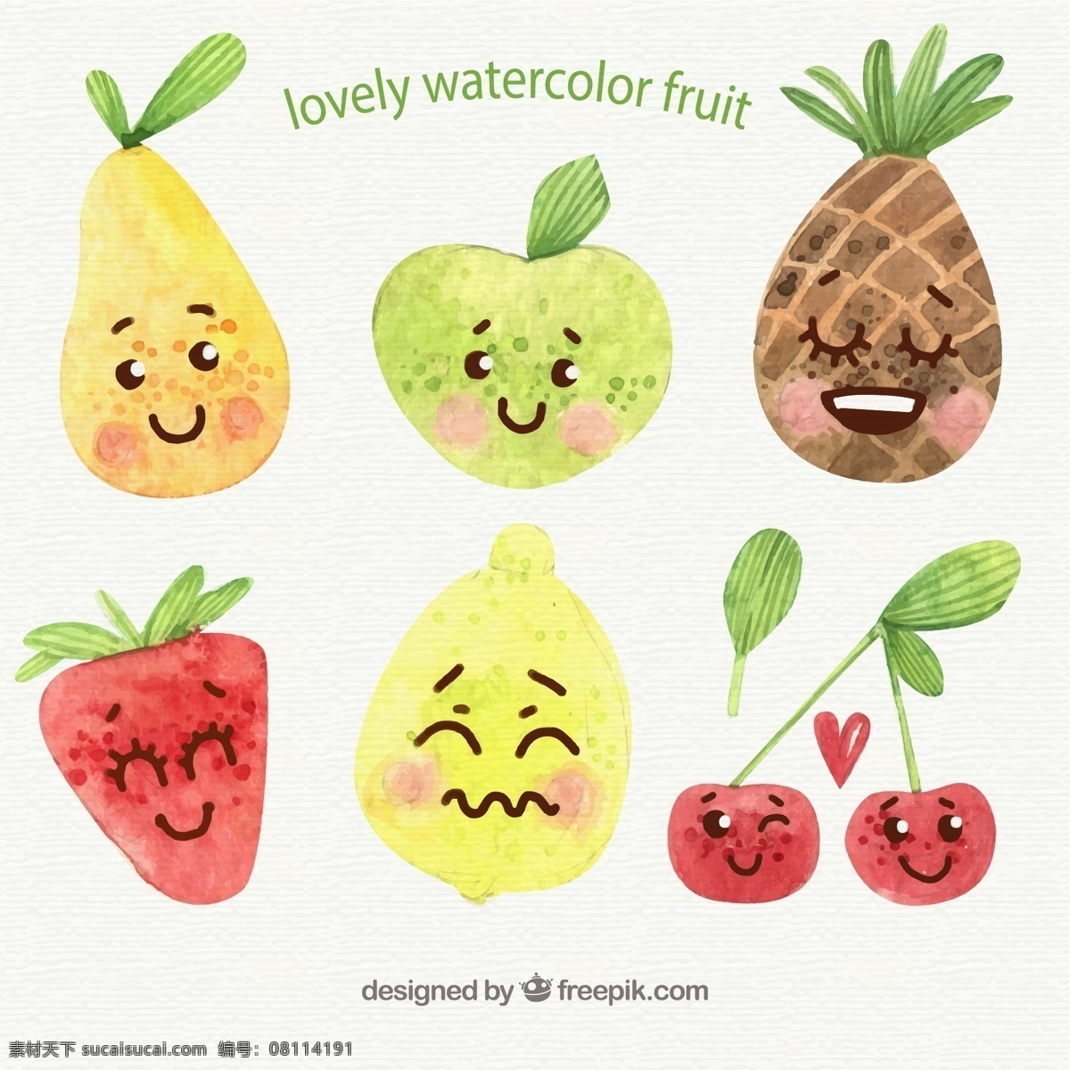 彩绘 表情 水果 笑脸 苹果 草莓 黄柠檬 矢量 高清图片