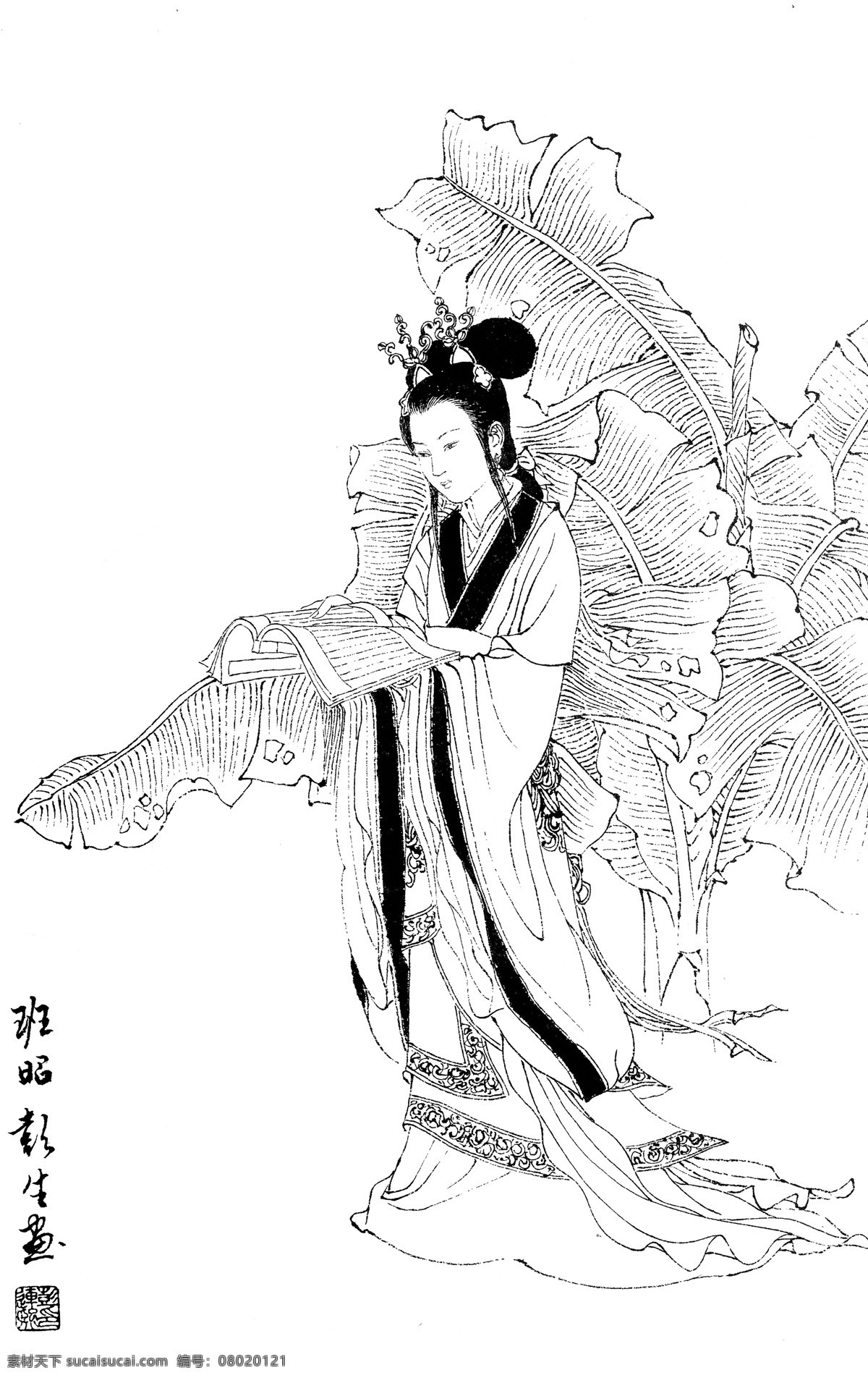中國仕女 傳統(tǒng) 仕女 白描 線繪 繪畫 線描 文化藝術(shù) 傳統(tǒng)文化