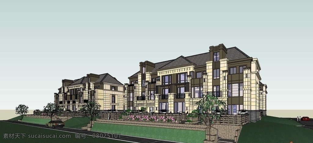建筑 sketchup 構(gòu)件 住宅 花園 洋房 西方 古典 風(fēng)格 4層 建筑設(shè)計(jì) 環(huán)境設(shè)計(jì) skp