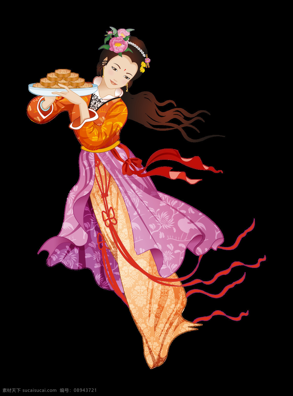 嫦娥元素 嫦娥 卡通嫦娥 月餅 中秋 白色