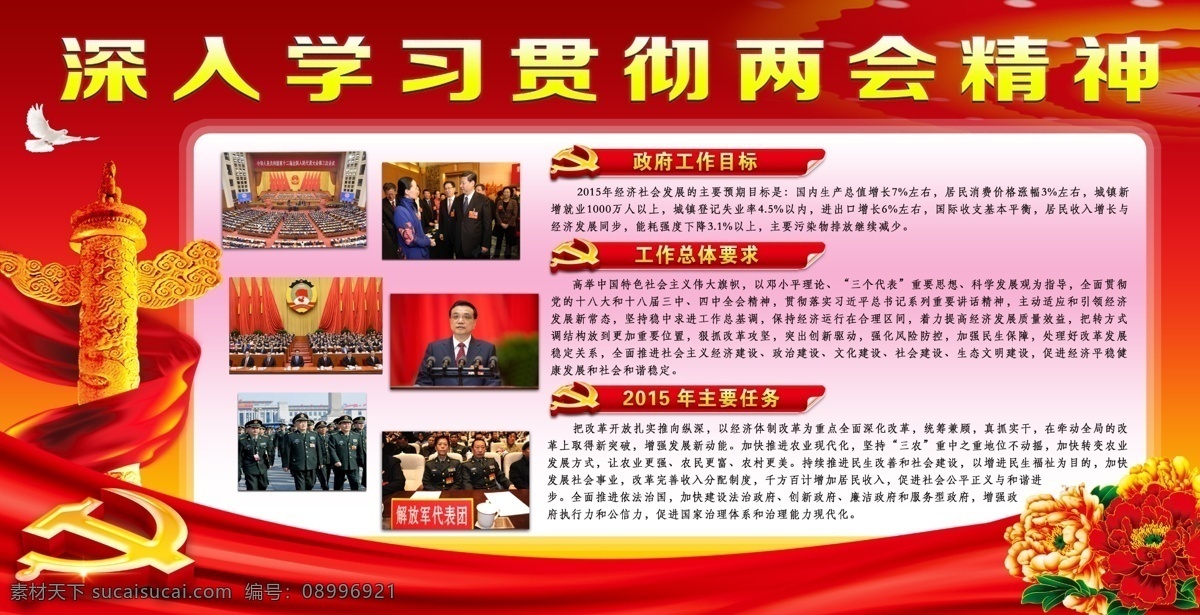 全國(guó)兩會(huì) 兩會(huì) 人大 政協(xié) 政府工作 工作報(bào)告 李克強(qiáng) 2015兩會(huì) 展板模板