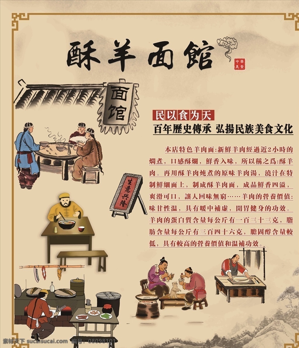 酥羊面館簡介 酥羊面館 簡介 美食文化 面館場景 手繪畫 分層